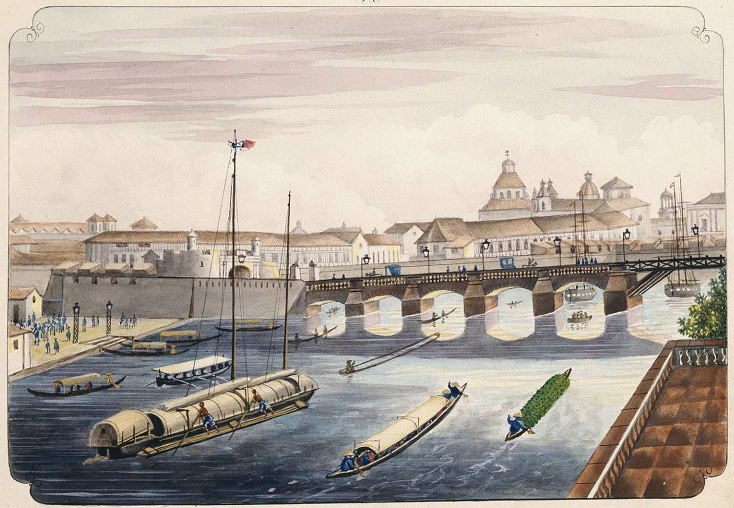 Manila in 1847, showing the Puente de España (Bridge of Spain).
