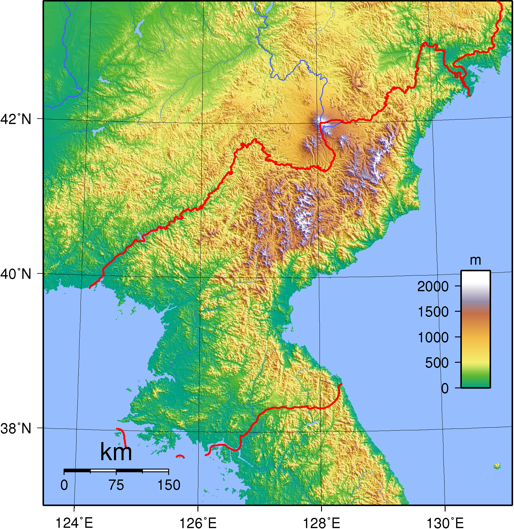 Topographic map of North Korea