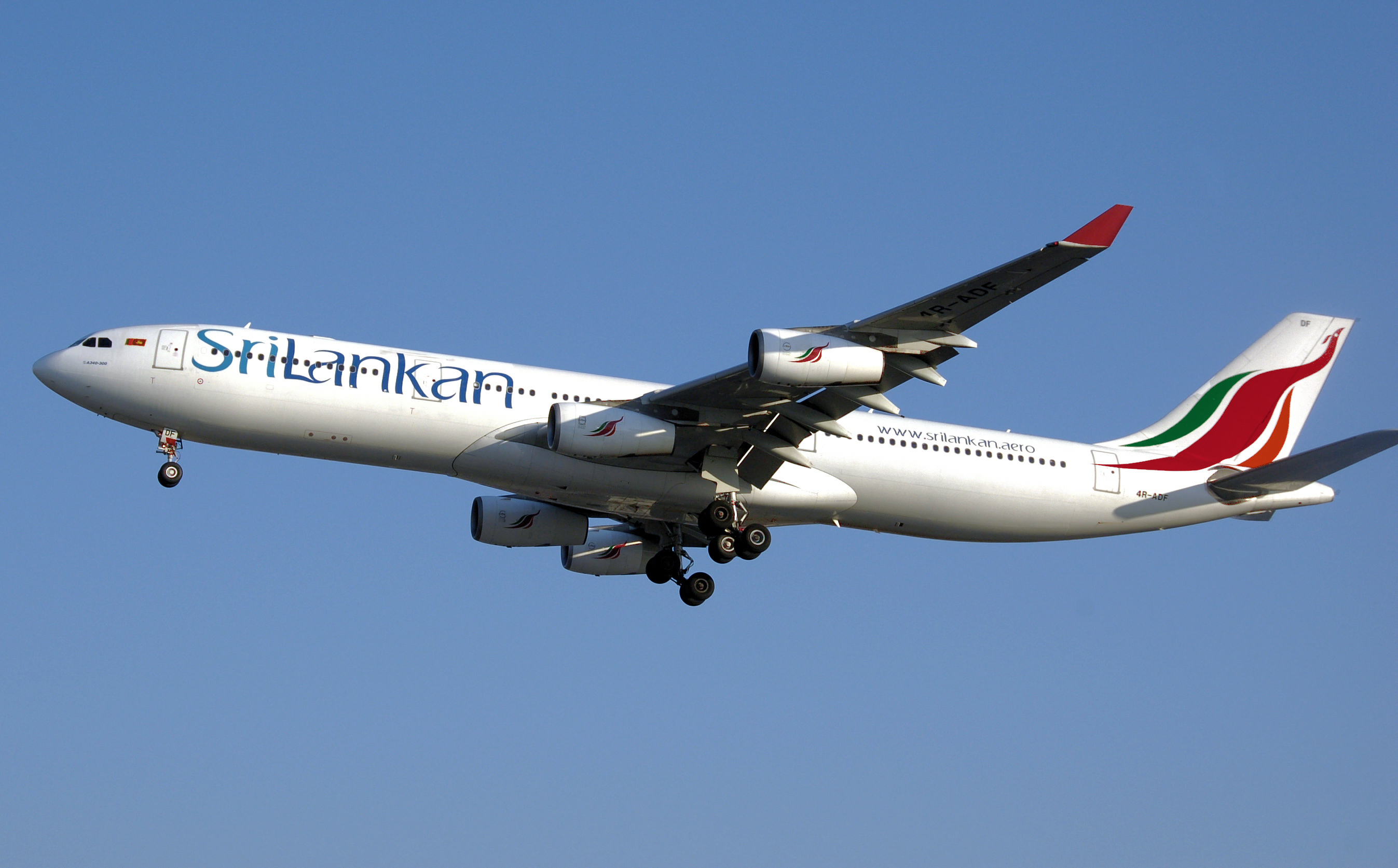 A SriLankan Airlines Airbus A340-300. The national carrier connects Sri Lanka to international destinations via Bandaranaike International Airport.