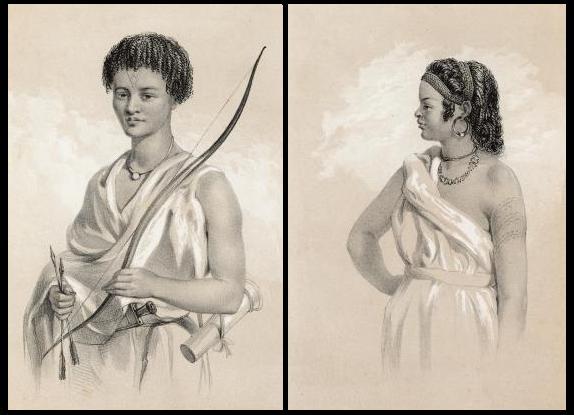 Pria dan wanita Issa dalam pakaian tradisional (1844)