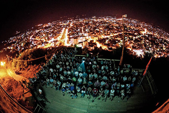 An open-air cinema screening during Dokufest in Prizren, a major international documentary and short film festival.