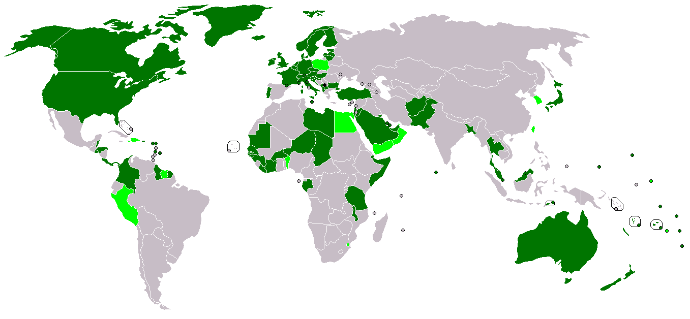 Map showing international recognition of Kosovo as of 2023. Green indicates countries that recognize Kosovo; Red indicates countries that Serbia claims have withdrawn recognition; Grey indicates Kosovo.