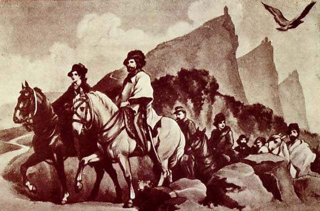Anita and Giuseppe Garibaldi finding refuge in San Marino in 1849.