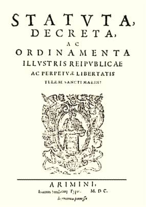 The Statutes of San Marino of 1600, a cornerstone of its constitutional framework.