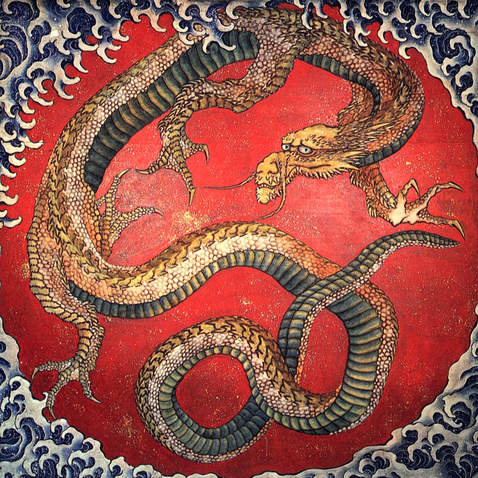 신슈 오부세 히가시마치 축제 수레 천장화 『龍図일본어』 (용도) (桐板着色肉筆画)