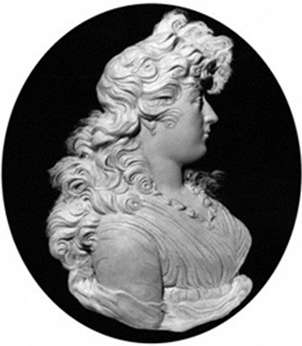 Chân dung bằng sáp của Charlotte Augusta Matilda, Vương nữ Vương thất, bởi Peter Rouw, năm 1795, tại Phòng Trưng bày Chân dung Quốc gia, Luân Đôn.