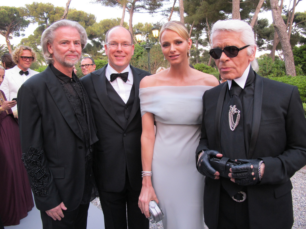 Lagerfeld with Hermann Bühlbecker, Prince Albert II and Charlene, Princess of Monaco (2011)
