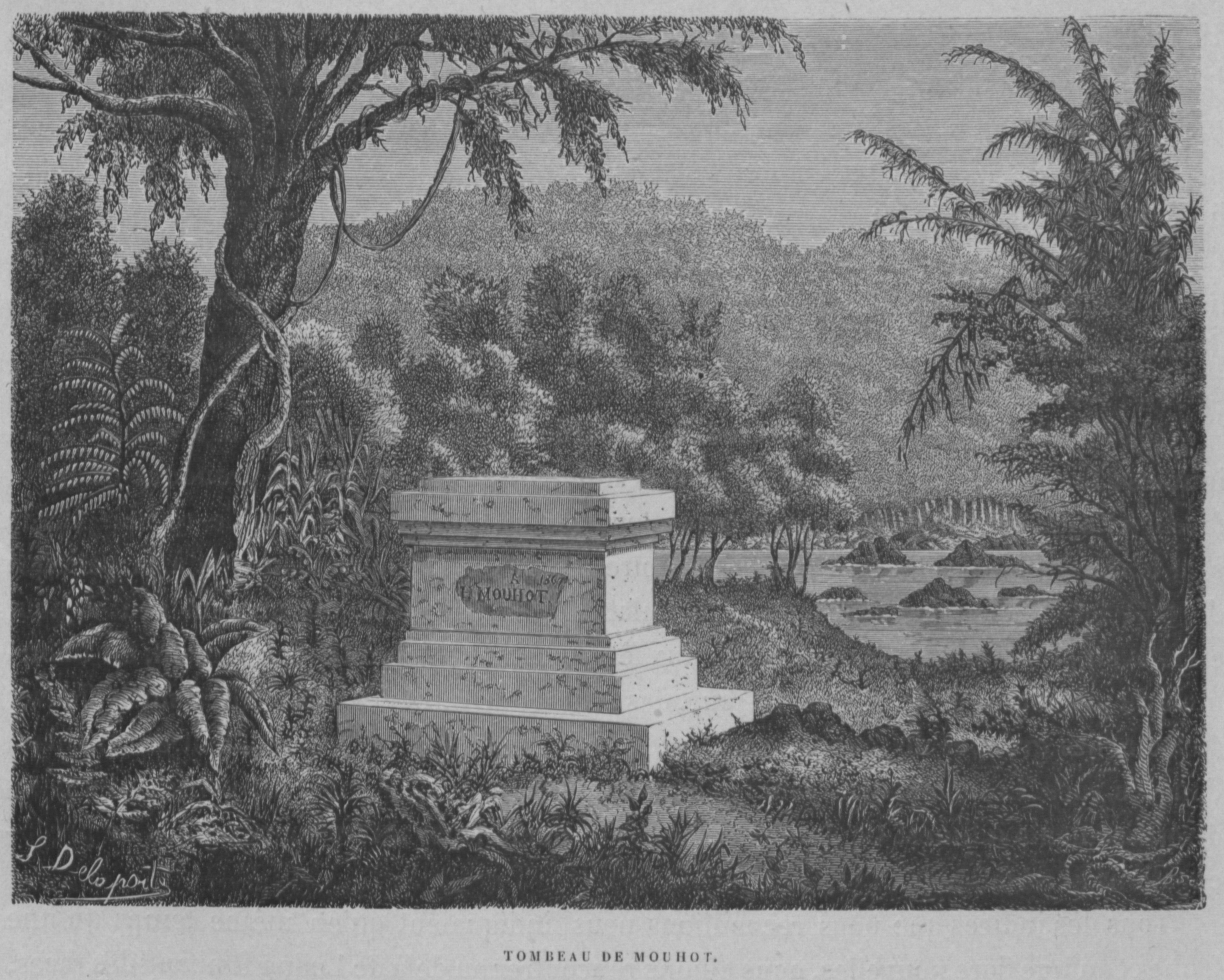 1867年におけるムーオの墓。フランシス・ガルニエの『メコン探検記(1866-68)』より