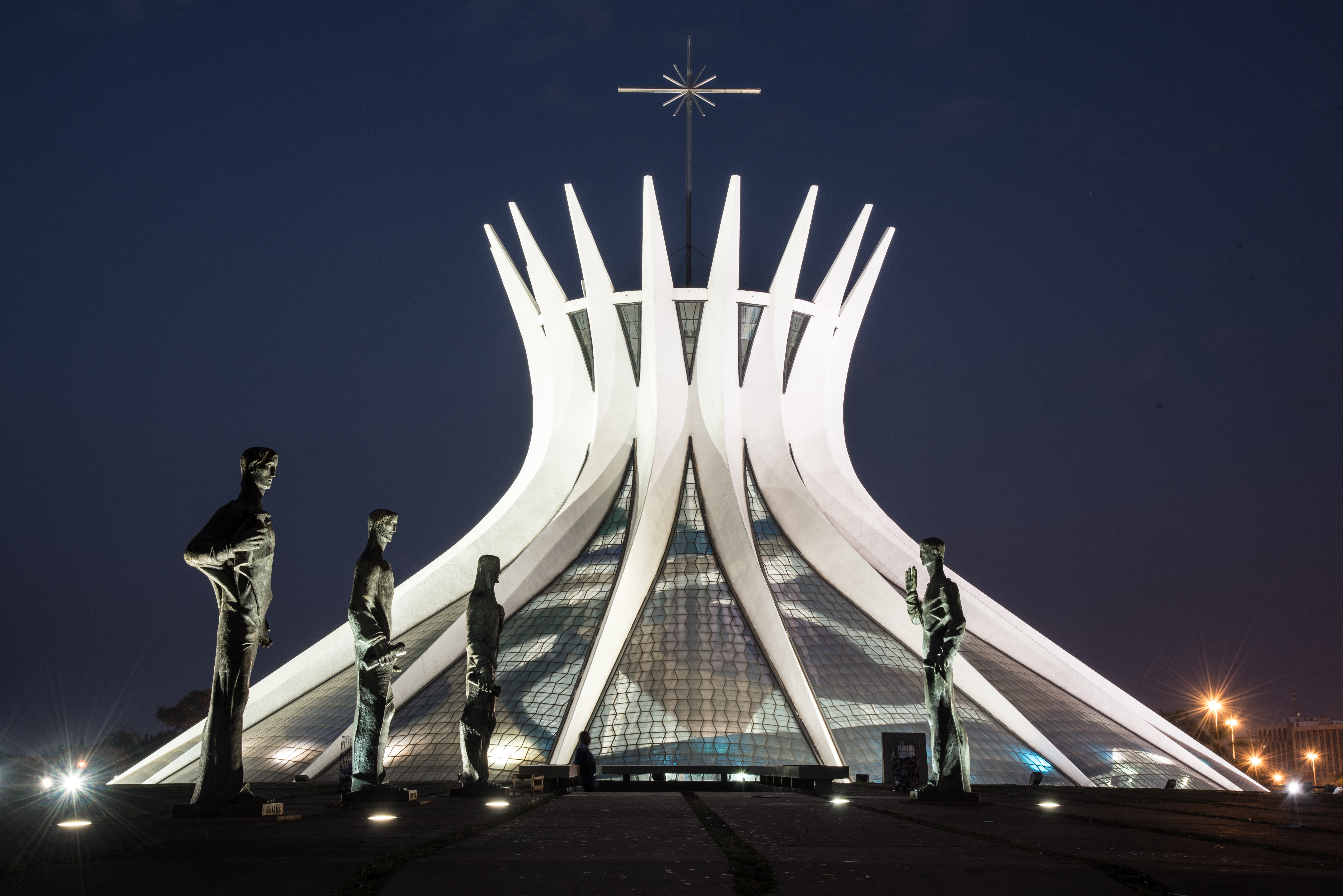 The Cathedral of Brasília, designed by Brazilian architect Oscar Niemeyer for the federal capital, an example of Modern architecture.