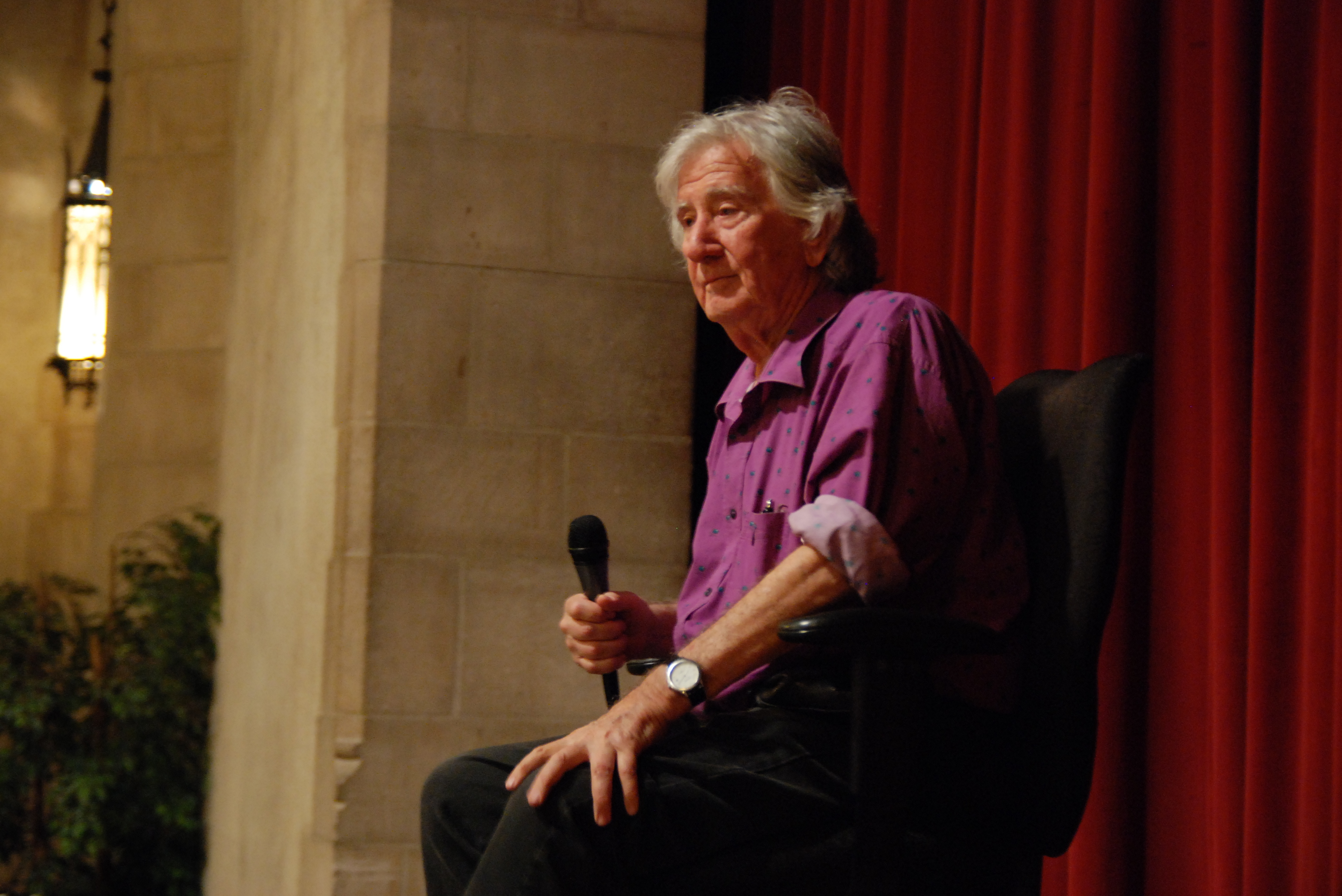 Augusto Boal presenting a workshop on the Theatre of the Oppressed at Riverside Church in New York City in 2008. This theater form often addresses human rights and social justice issues.