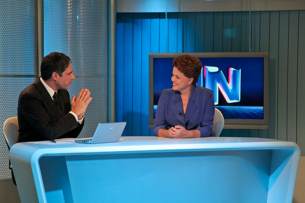 Former President Dilma Rousseff at Jornal Nacional news program. Rede Globo is the world's second-largest commercial television network.