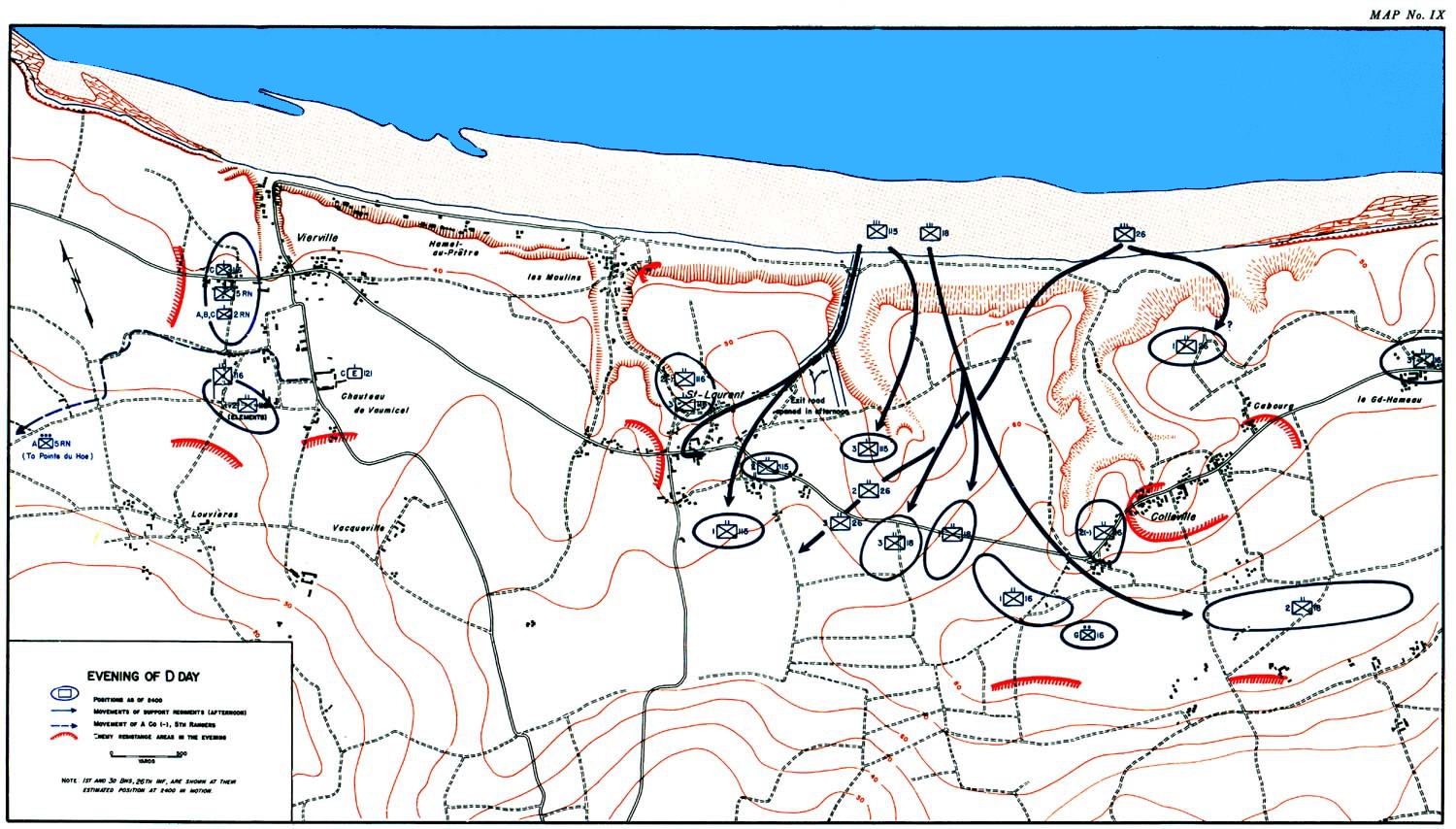 저녁 무렵까지 진격한 지역을 보여주는 공식 역사 지도