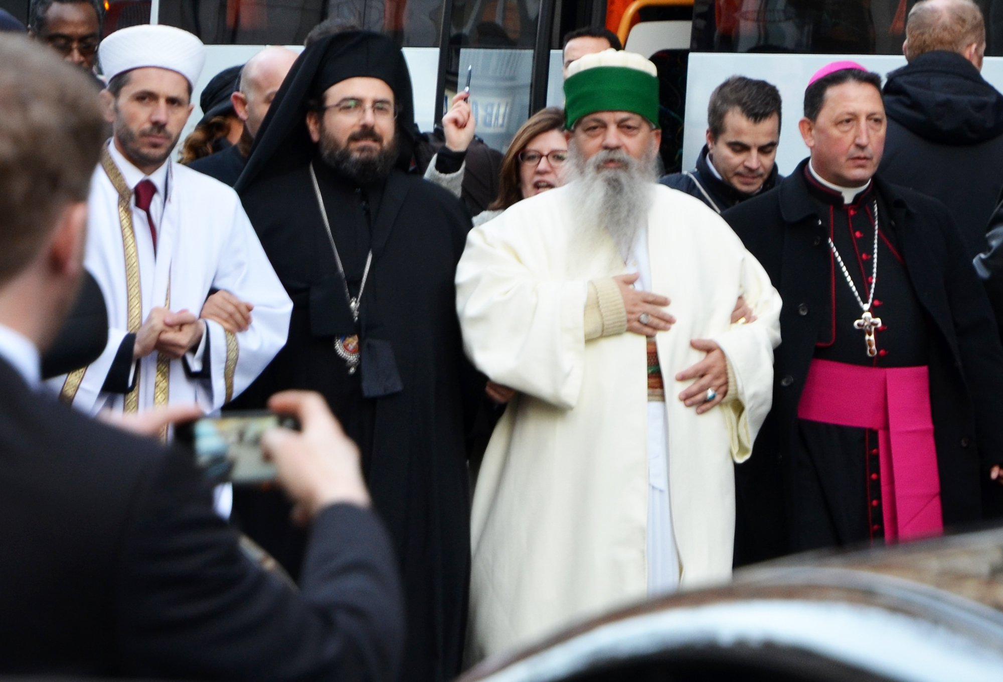 Representatives of the Sunni, Orthodox, Bektashi and Catholic Albanian communities at a solidarity march in Paris.