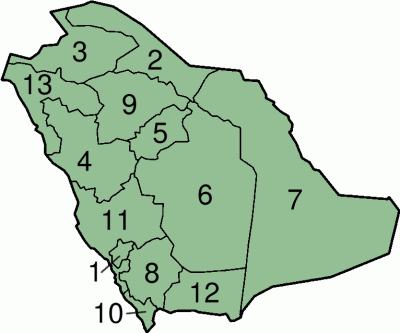 Peta Arab Saudi dengan pencantuman angka-angka.