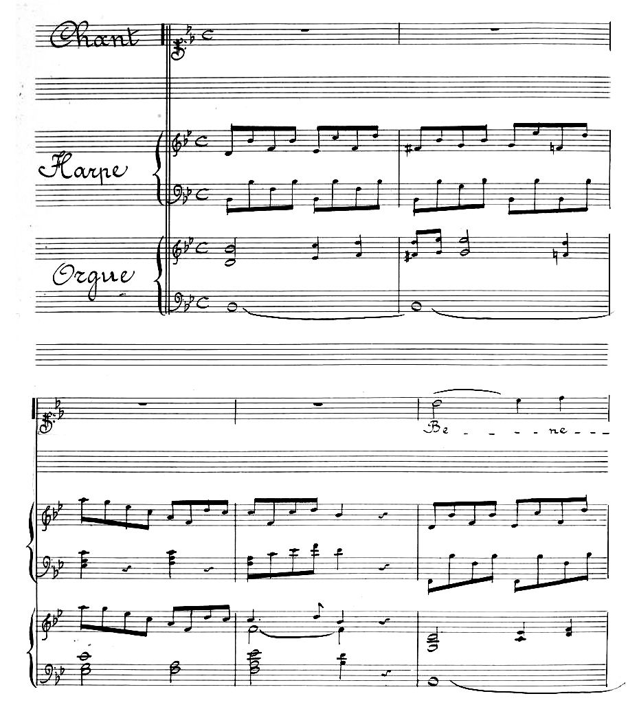 독창, 하프, 오르간 파트를 제공하는 악보
