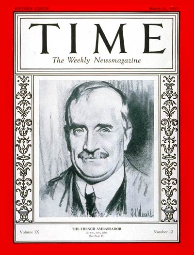 Bìa tạp chí Time (21 tháng 3 năm 1927) với hình Paul Claudel