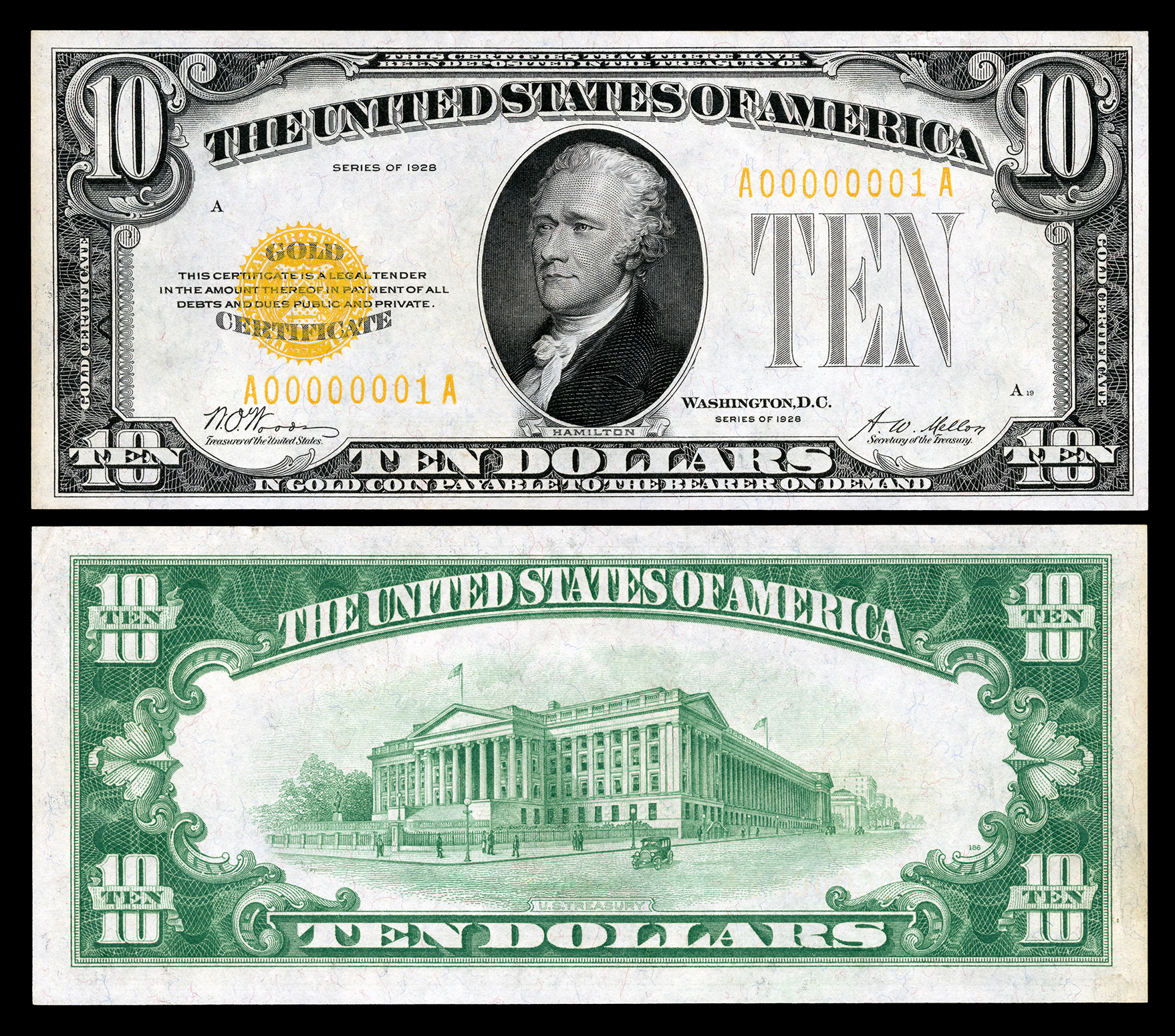 1928년 발행된 10달러 금 증서