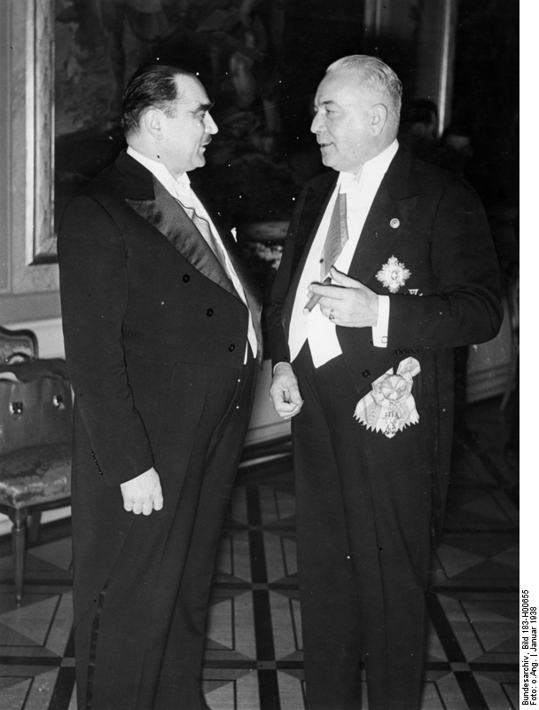 Neurath (right) with Milan Stojadinović, Prime Minister of Yugoslavia, in January 1938.