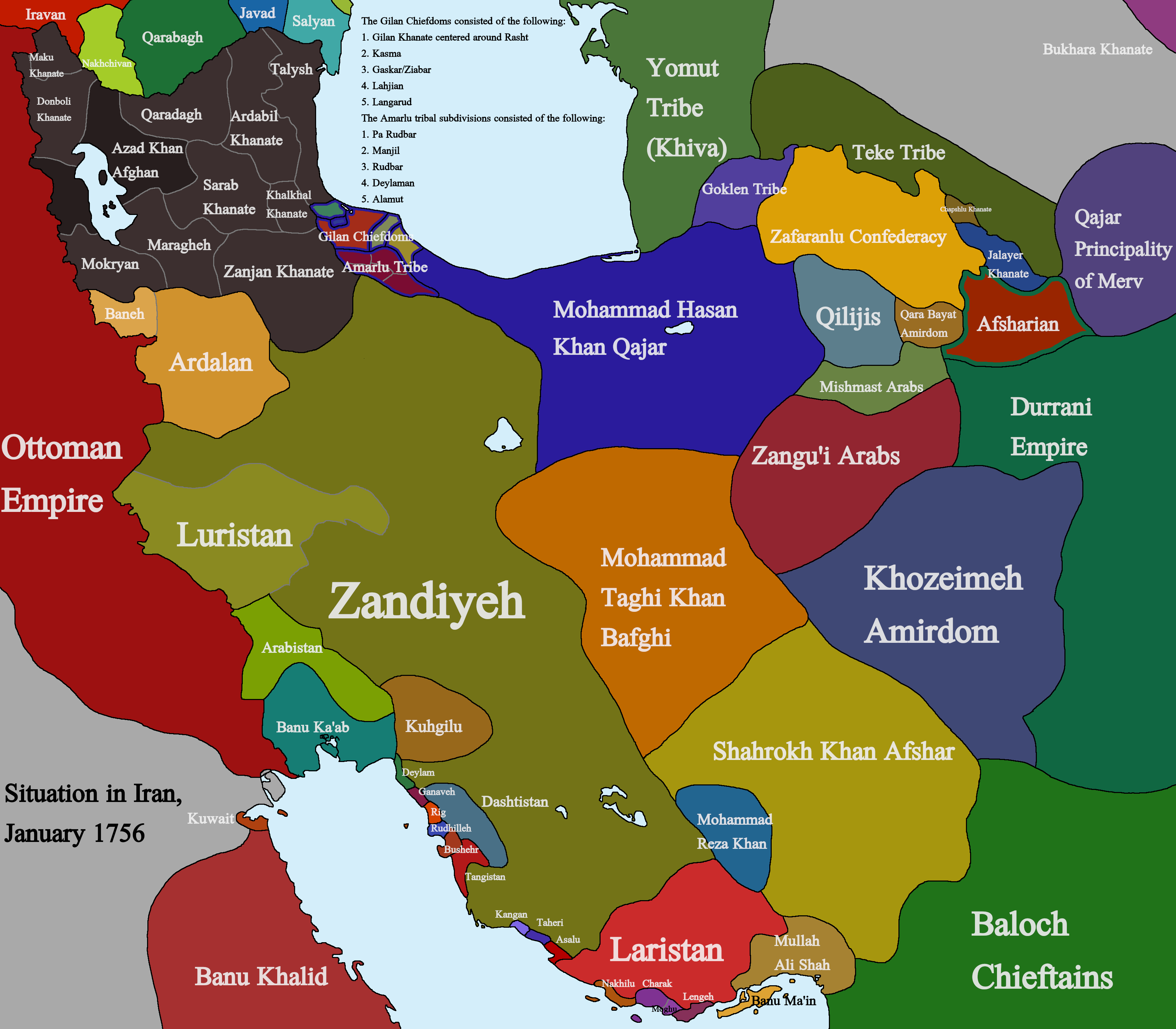 1756年1月頃のイランの状況