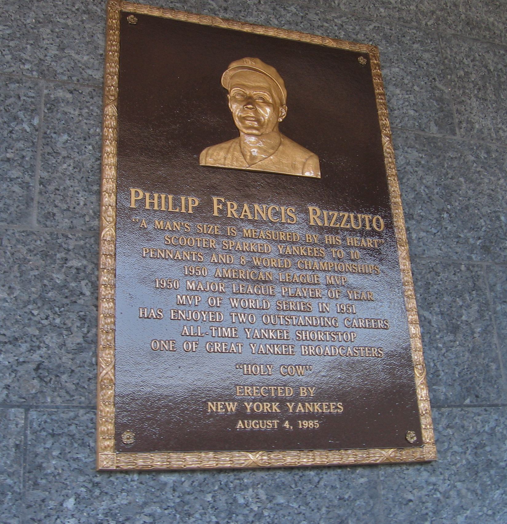Rizzuto's plaque in Monument Park