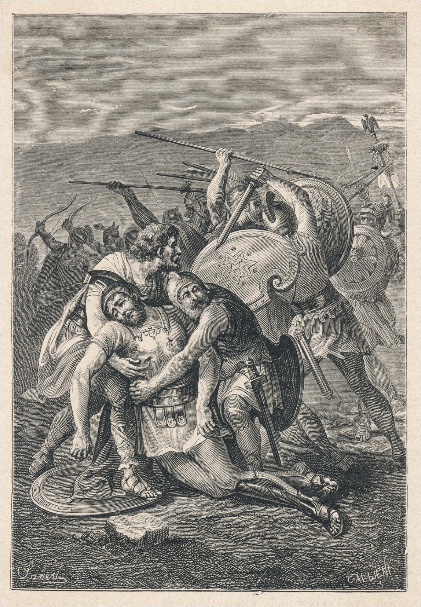 Gambaran abad ke-19 tentang kejatuhan Spartacus oleh pelukis Itali Nicola Sanesi (1818-1889)