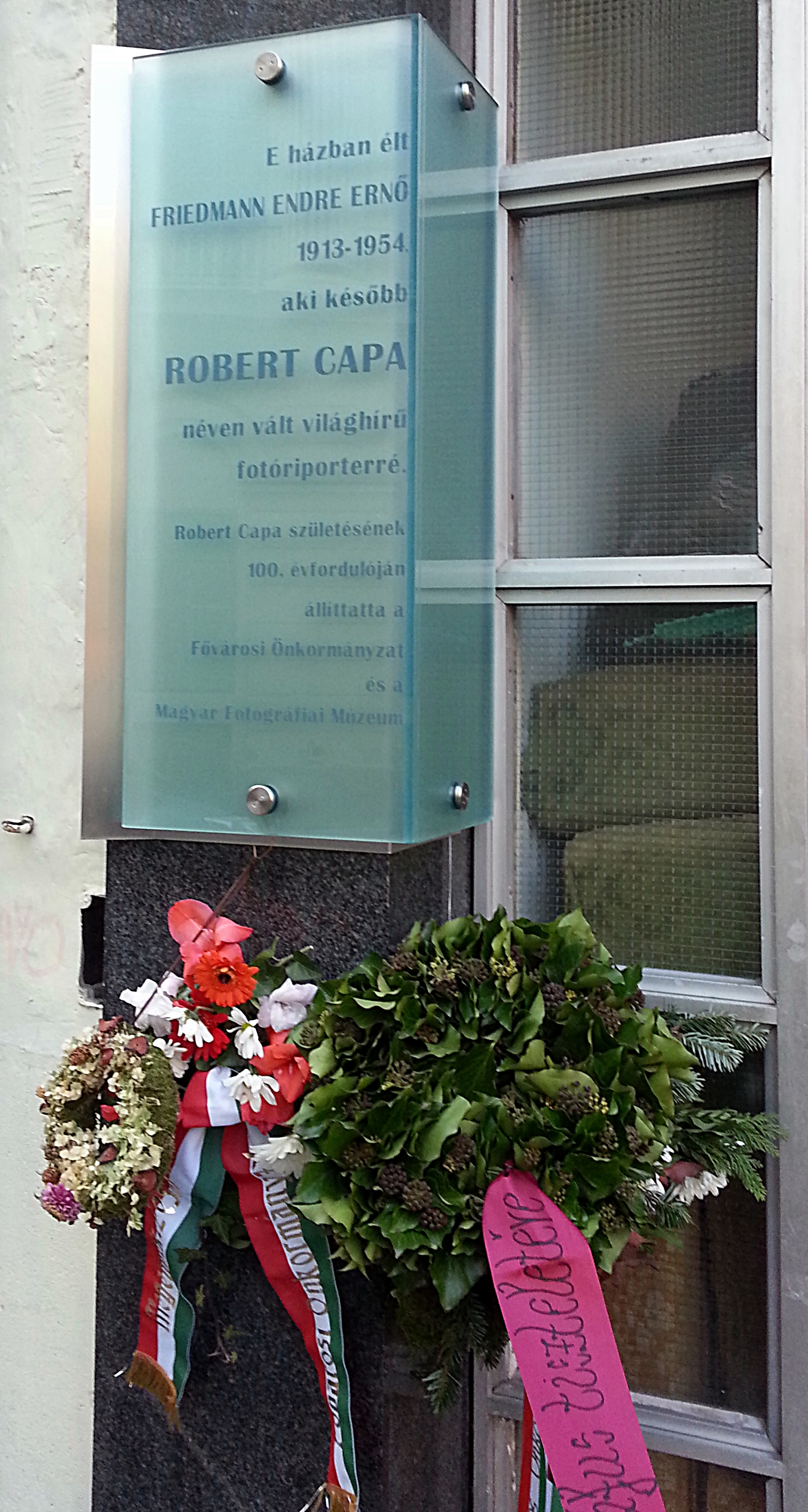 A commemorative plaque for Robert Capa in Budapest, Hungary.