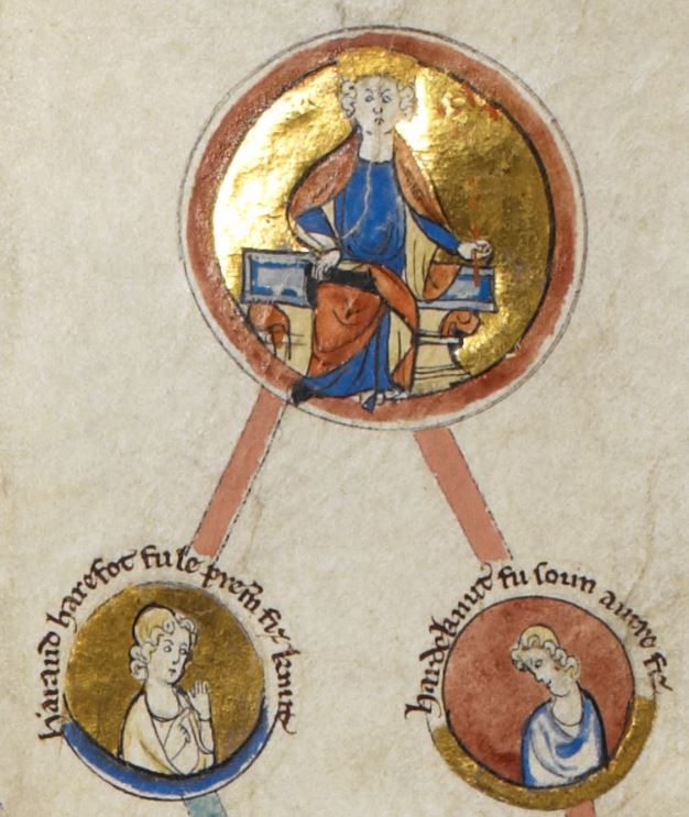 잉글랜드, 덴마크, 노르웨이의 왕 크누트와 그의 아들 해럴드 헤어풋 및 하르다크누트