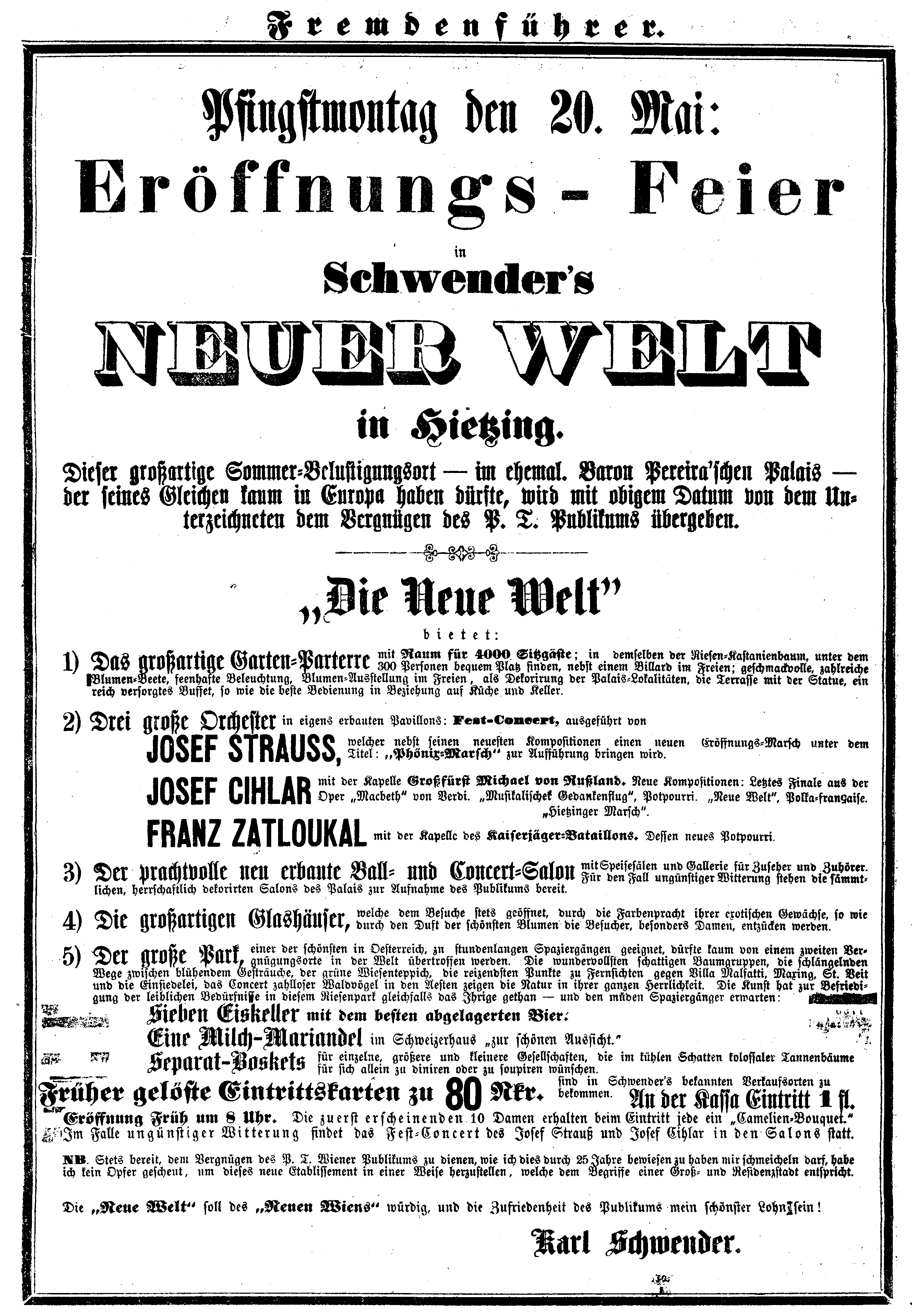 1861년 5월 20일 요제프 슈트라우스 연주회 프로그램
