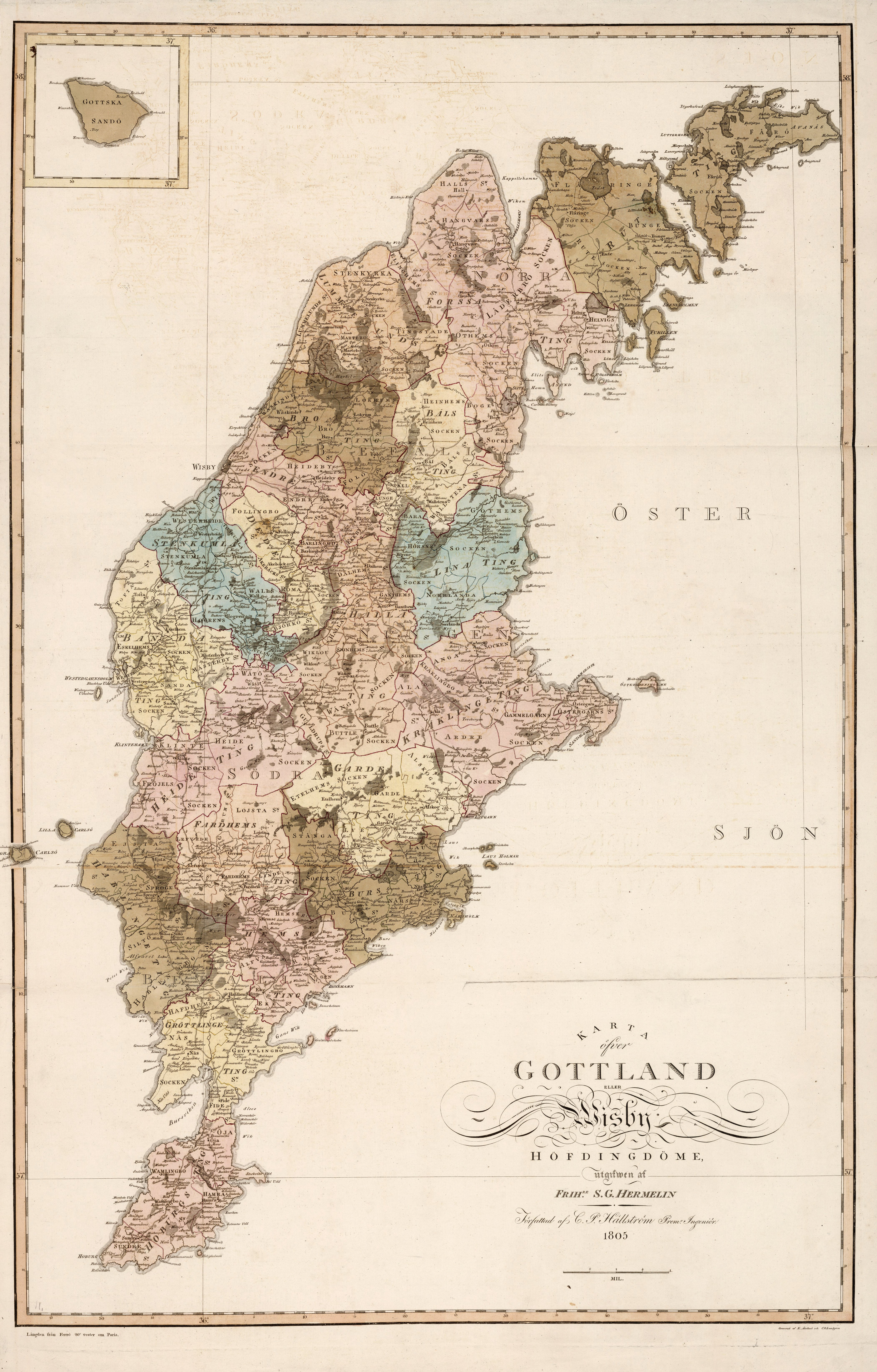 고틀란드섬의 행정 지도, 1805년
