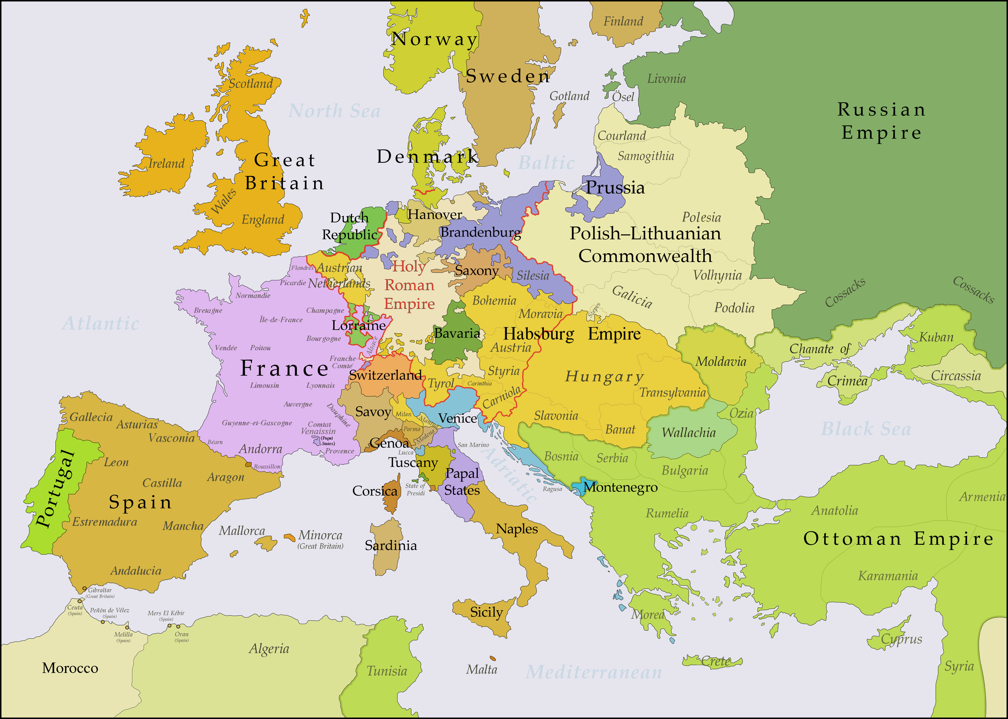 1750년 유럽 지도.