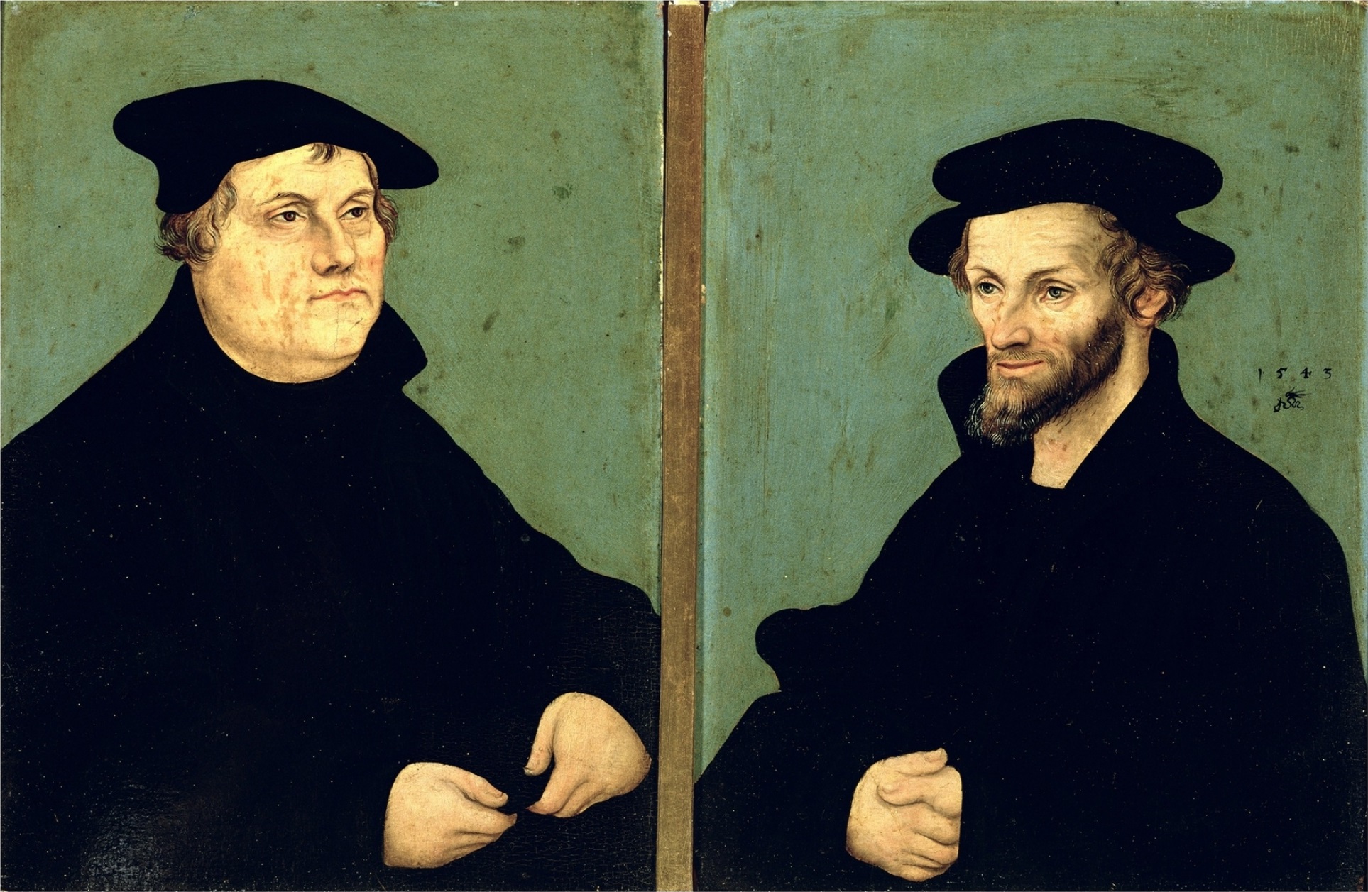 Potret Martin Luther (kiri) dan Philip Melanchthon oleh Lucas Cranach the Elder