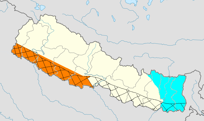 네팔의 각 부족들은 자신들이 살고 있는 민족영역을 요구했다. 그러나 각 부족의 요구 지역은 서로 겹쳤으며, 특히 카트만두의 경우에는 이 상황이 심각했다.<br />흑색 빗금: 마드헤시인이 주장하는 민족영역<br />청색 영역: 림부완 자치지구가 주장하는 영역<br />황색 영역: 사루하트 자치지구가 주장하는 영역