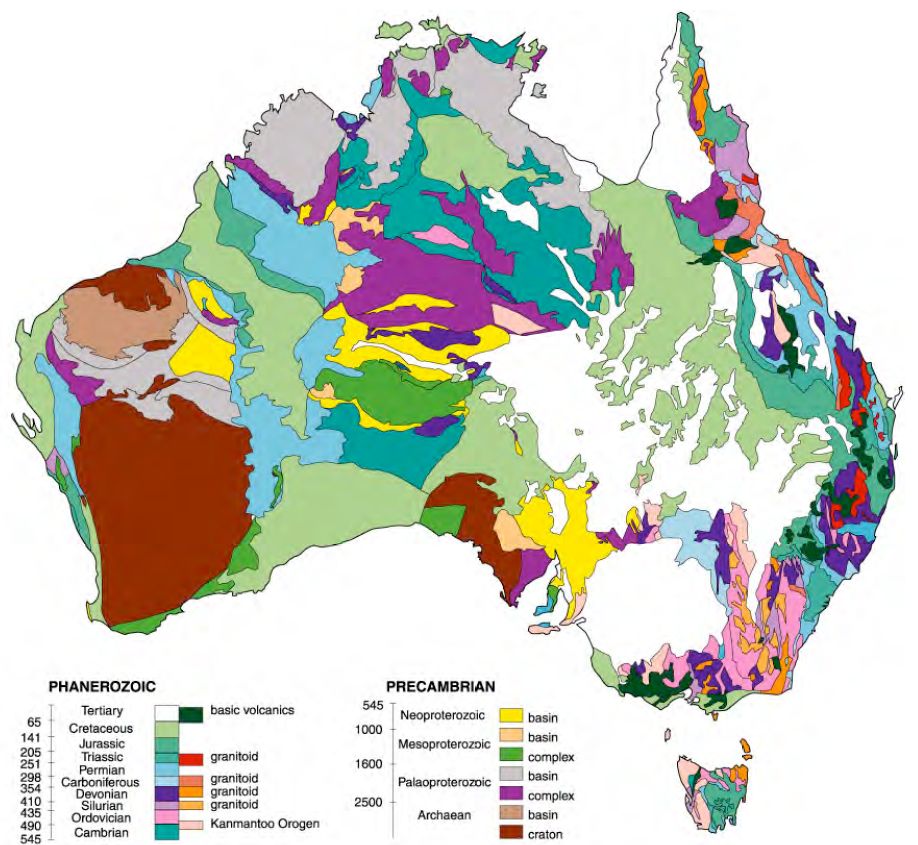 Wilayah geologi dasar Australia (berdasarkan usia)