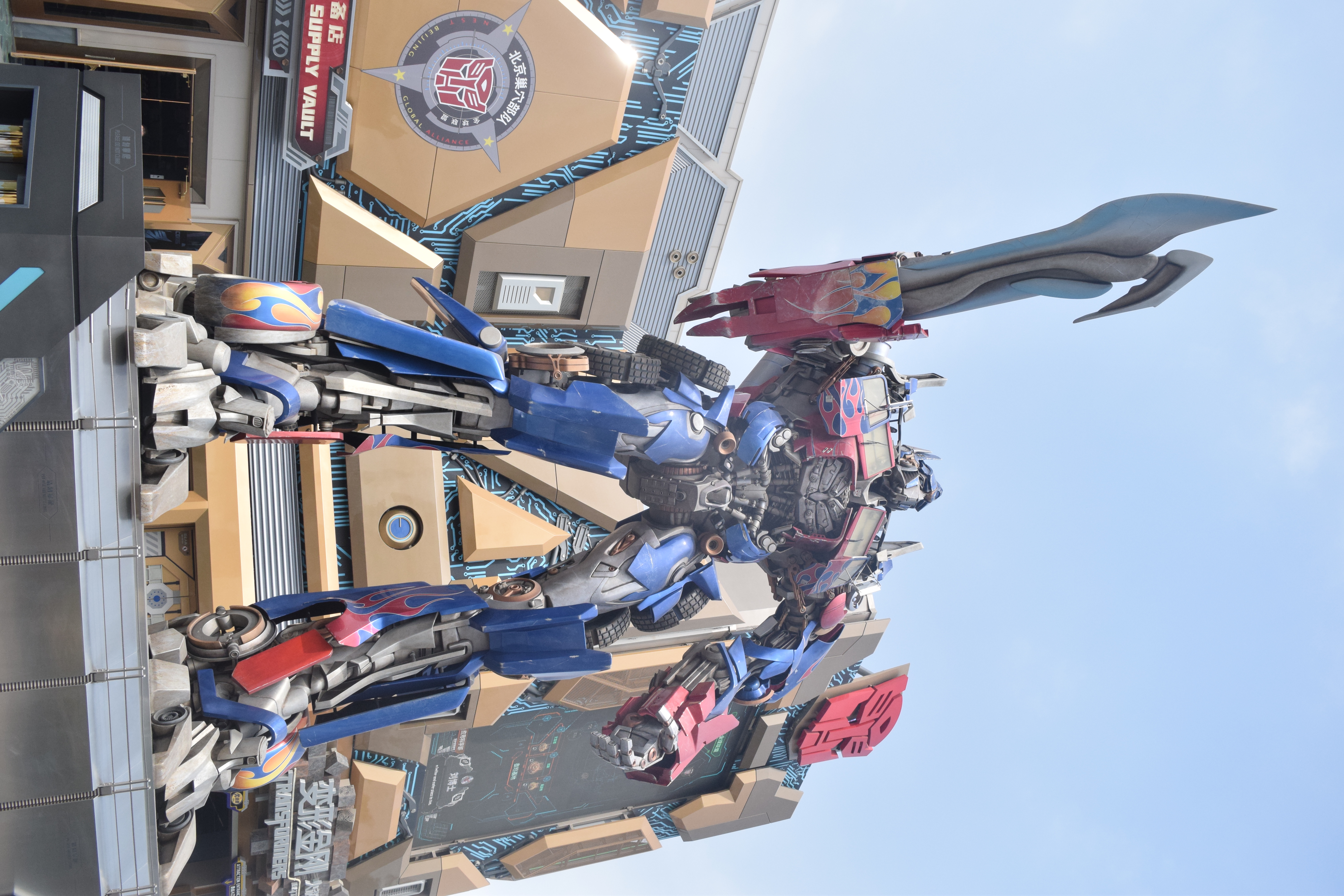 Tall Statue of Optimus Prime next to Transformers: Battle of AllSpark, Beijing