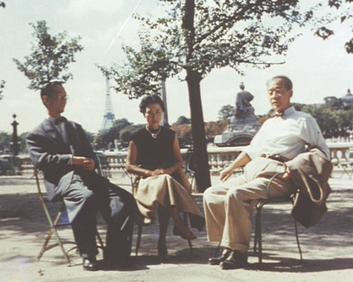 각본가 요다 요시카타, 배우 다나카 기누요, 그리고 1953년 파리를 방문한 미조구치 겐지