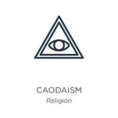  A stylized triangle with an oval with a circle inside. The caption 'CAODAISM / Religion' is below.