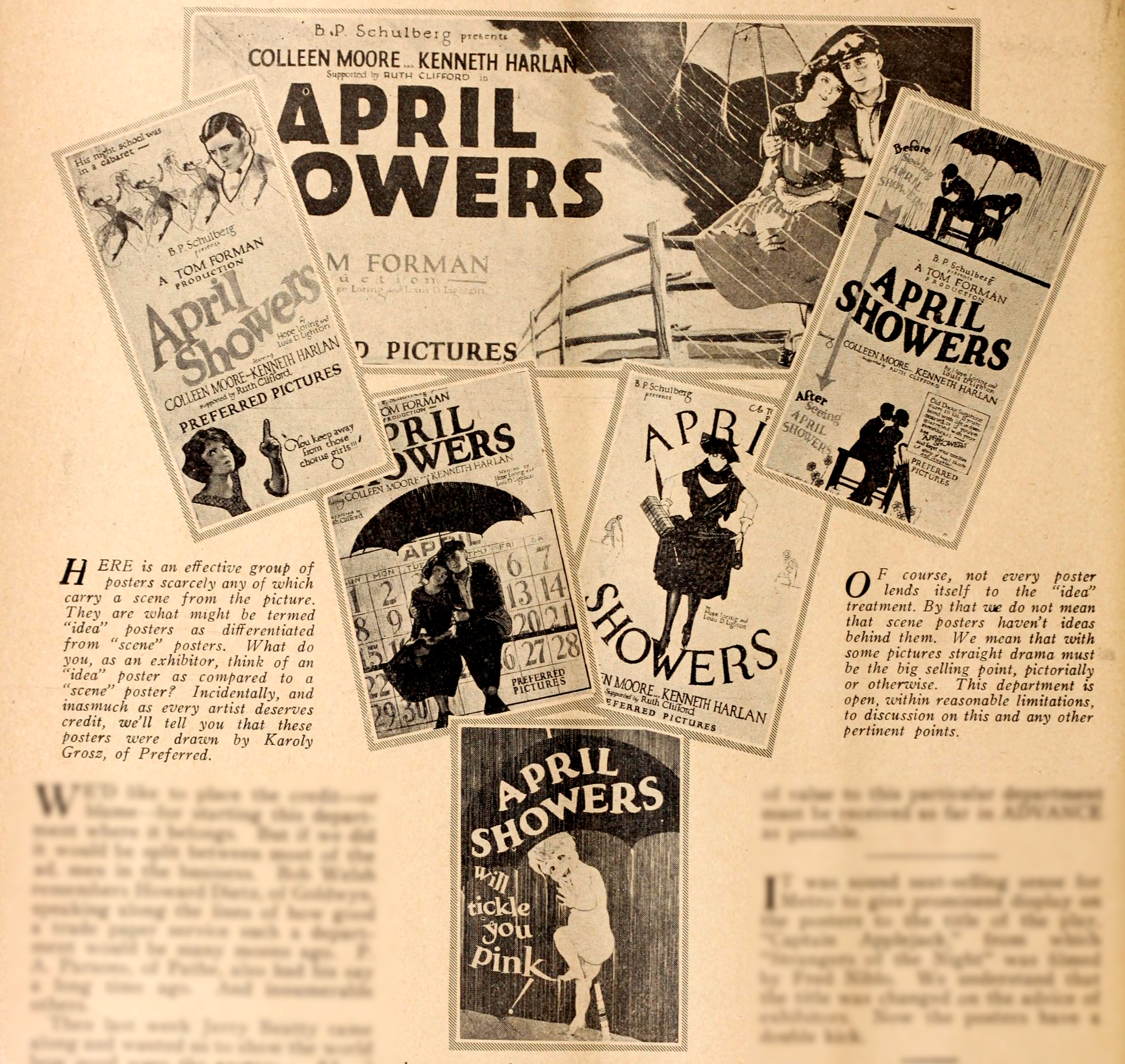 Grosz's early poster work for the film April Showers, reproduced in The Moving Picture World magazine.