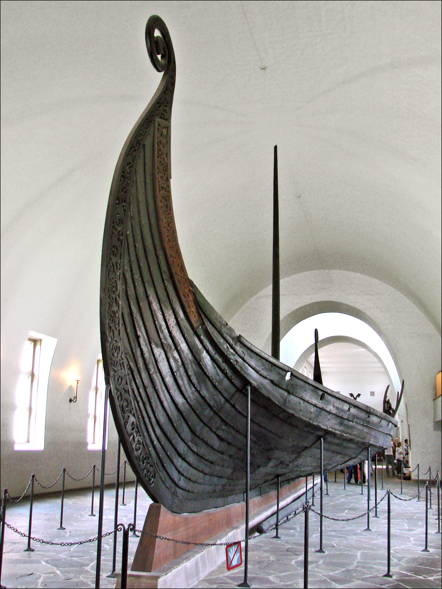 The Oseberg ship, a well-preserved Viking ship, at the Viking Ship Museum in Oslo.