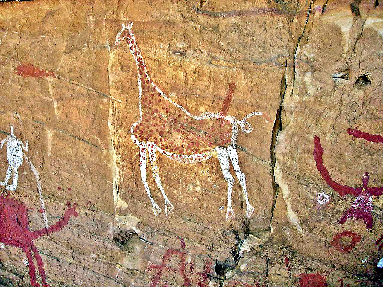 Rock art in the Tadrart Acacus mountains, depicting thousands of years of human history.