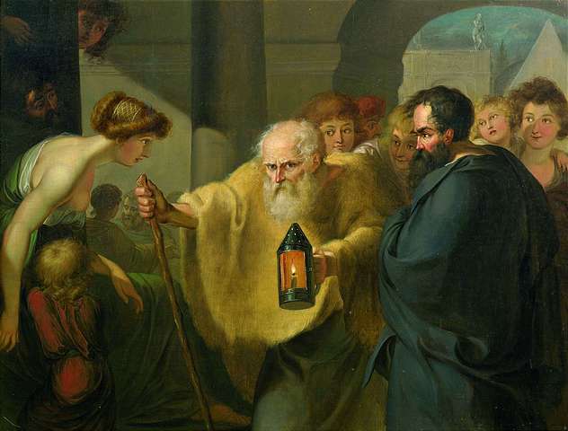 정직한 사람을 찾는 디오게네스의 그림