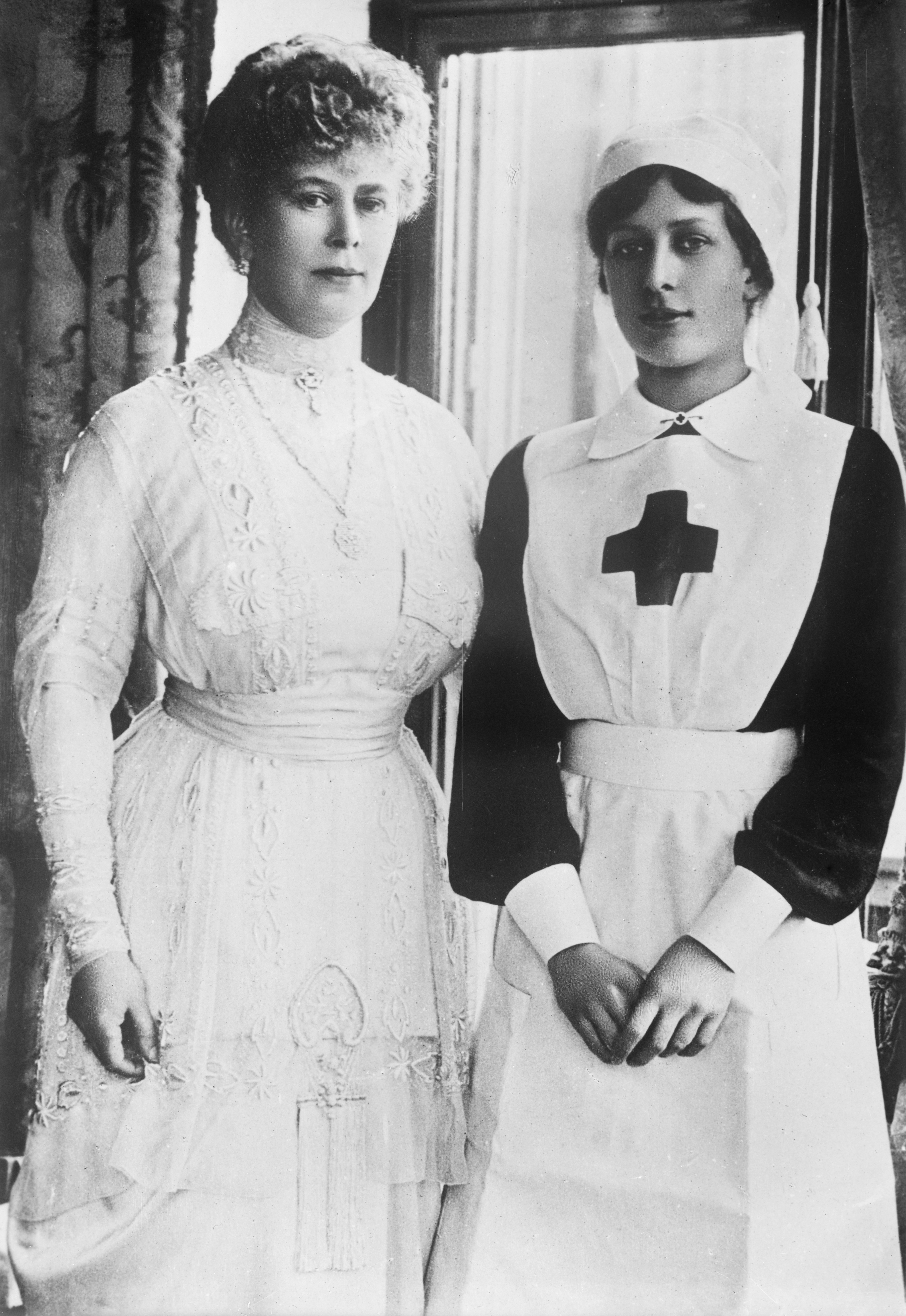 Princess Mary (right) with her mother Queen Mary during World War I.