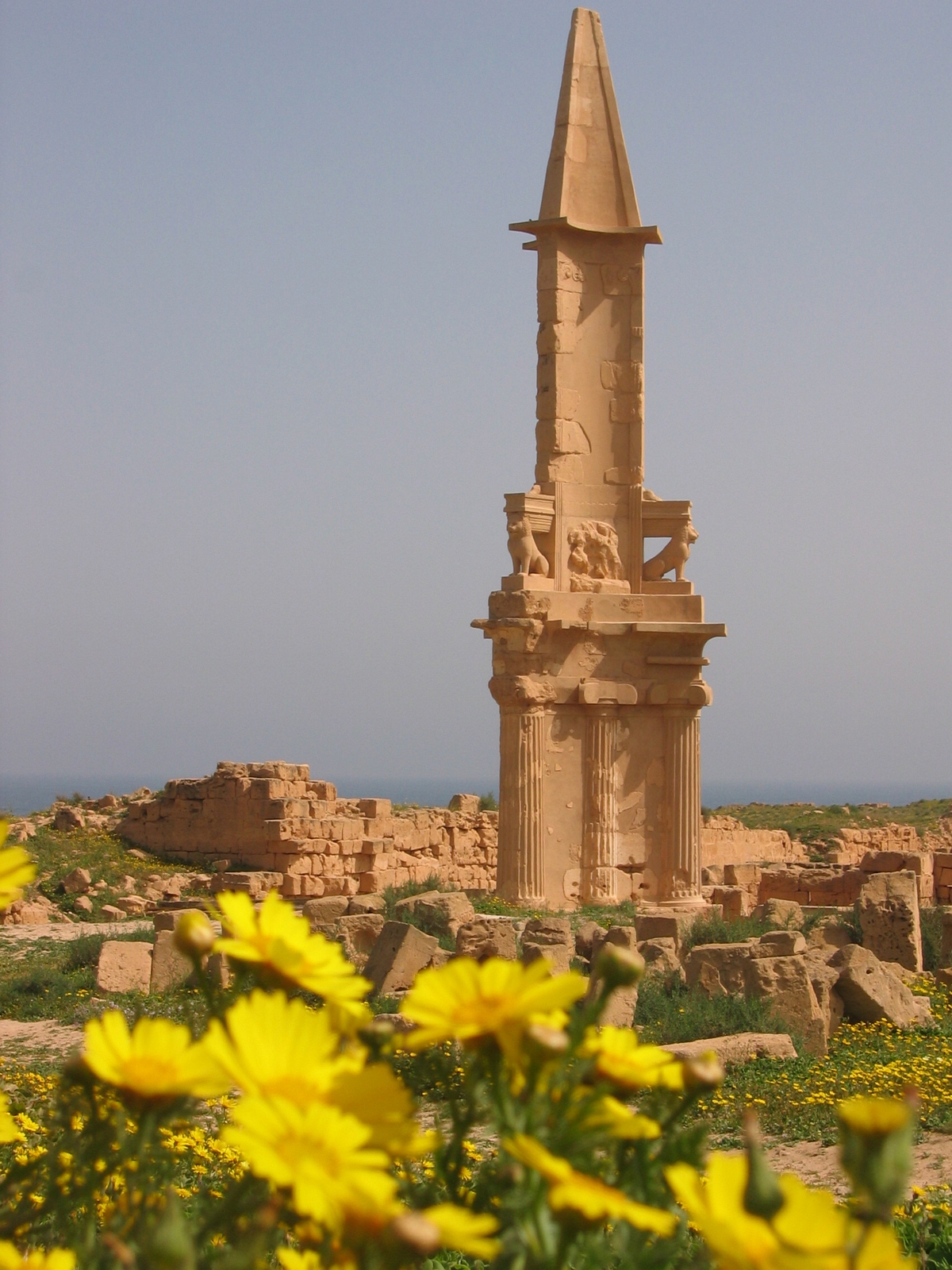 The Mausoleum of Bes at Sabratha, showcasing Punic-Hellenistic architecture.