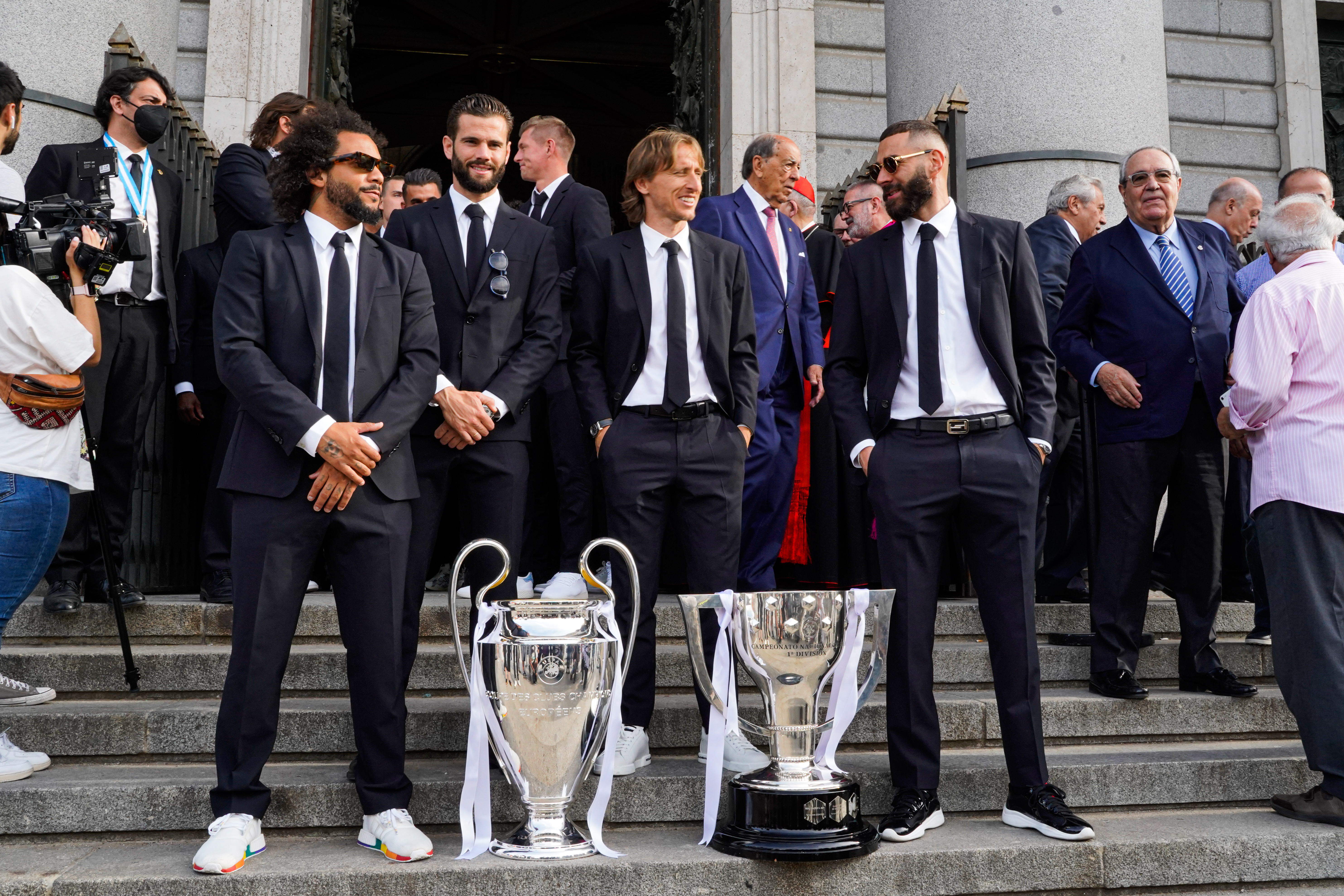 Modrić in a trophy presentation ceremony in front of Almudena Cathedral in May 2022