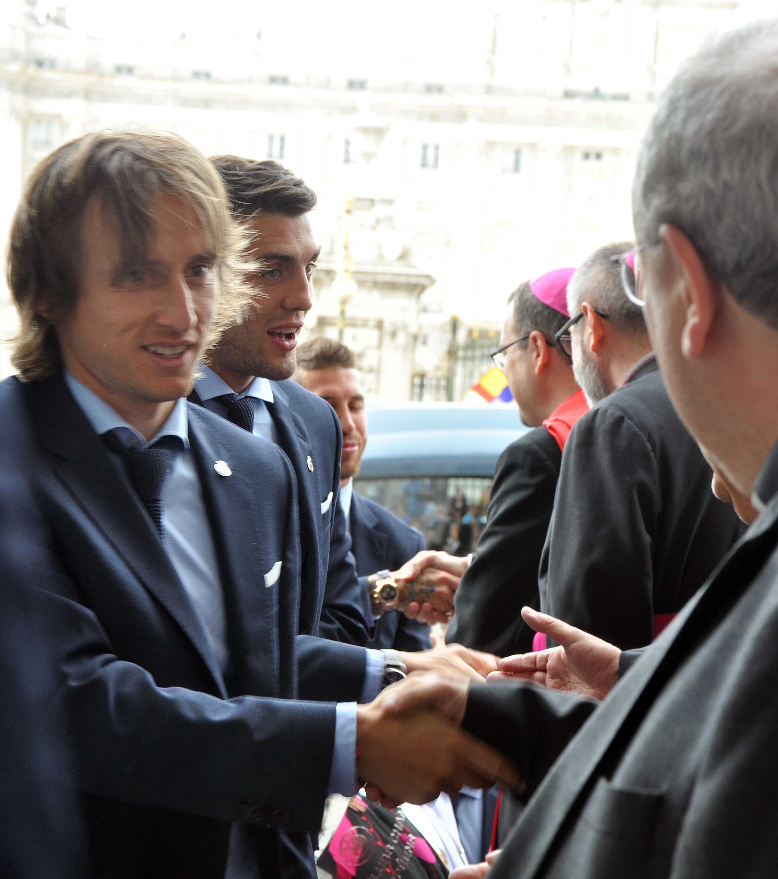 Modrić congratulated by bishops of Almudena Cathedral after winning the 2017-18 UEFA Champions League.