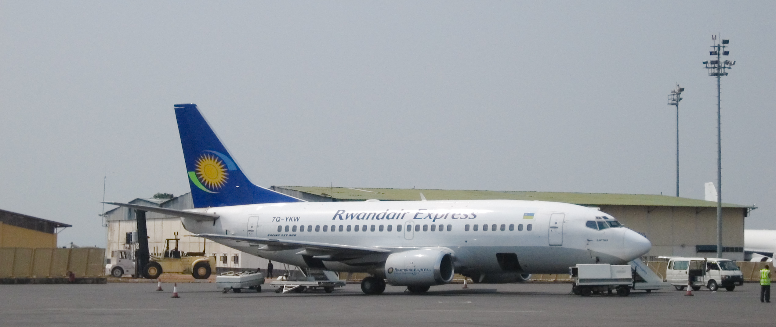 A RwandAir aircraft. Kigali International Airport is the country's main air hub.