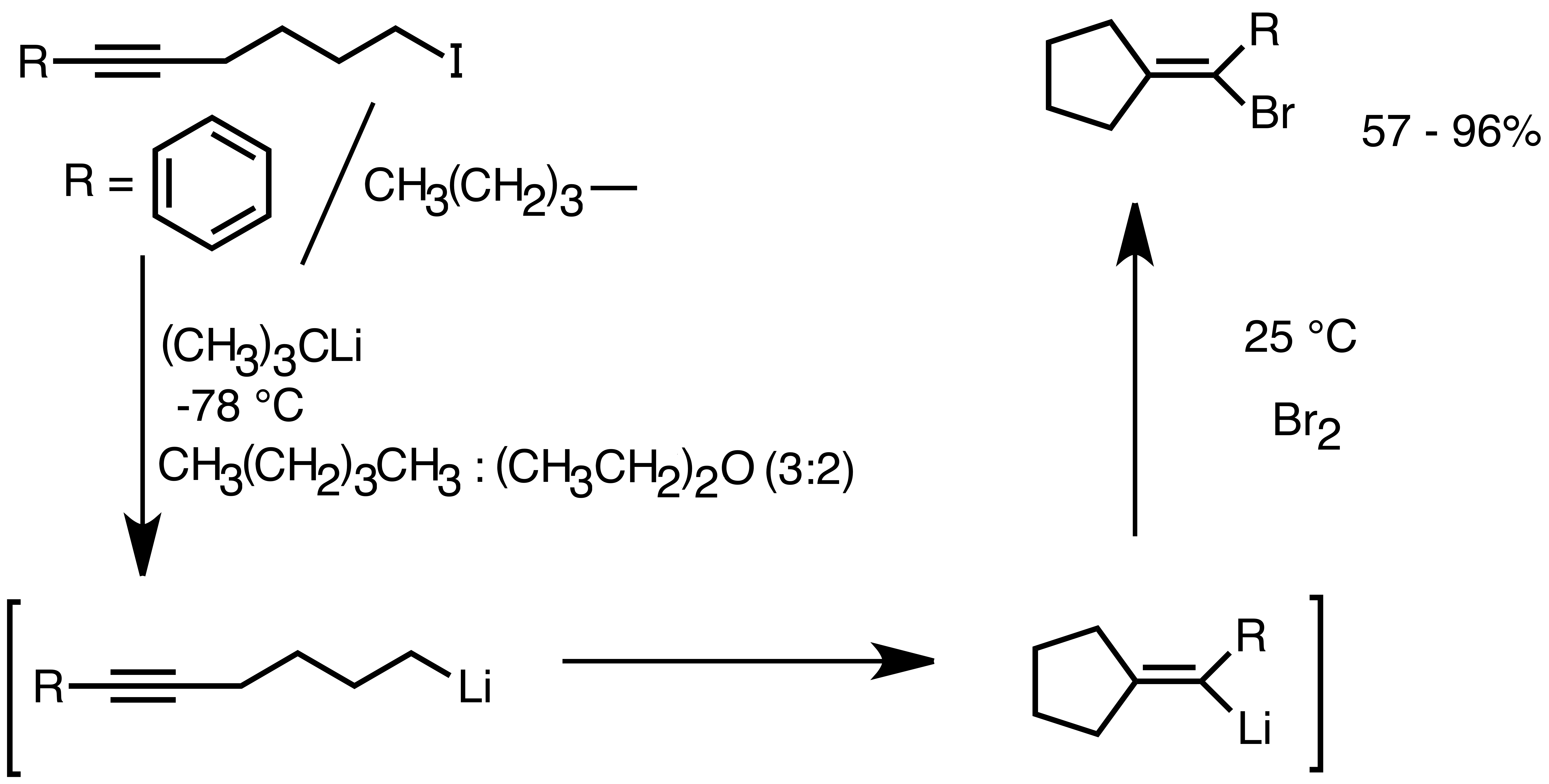 입체 선택적 분자 내 카볼리튬화 반응의 예