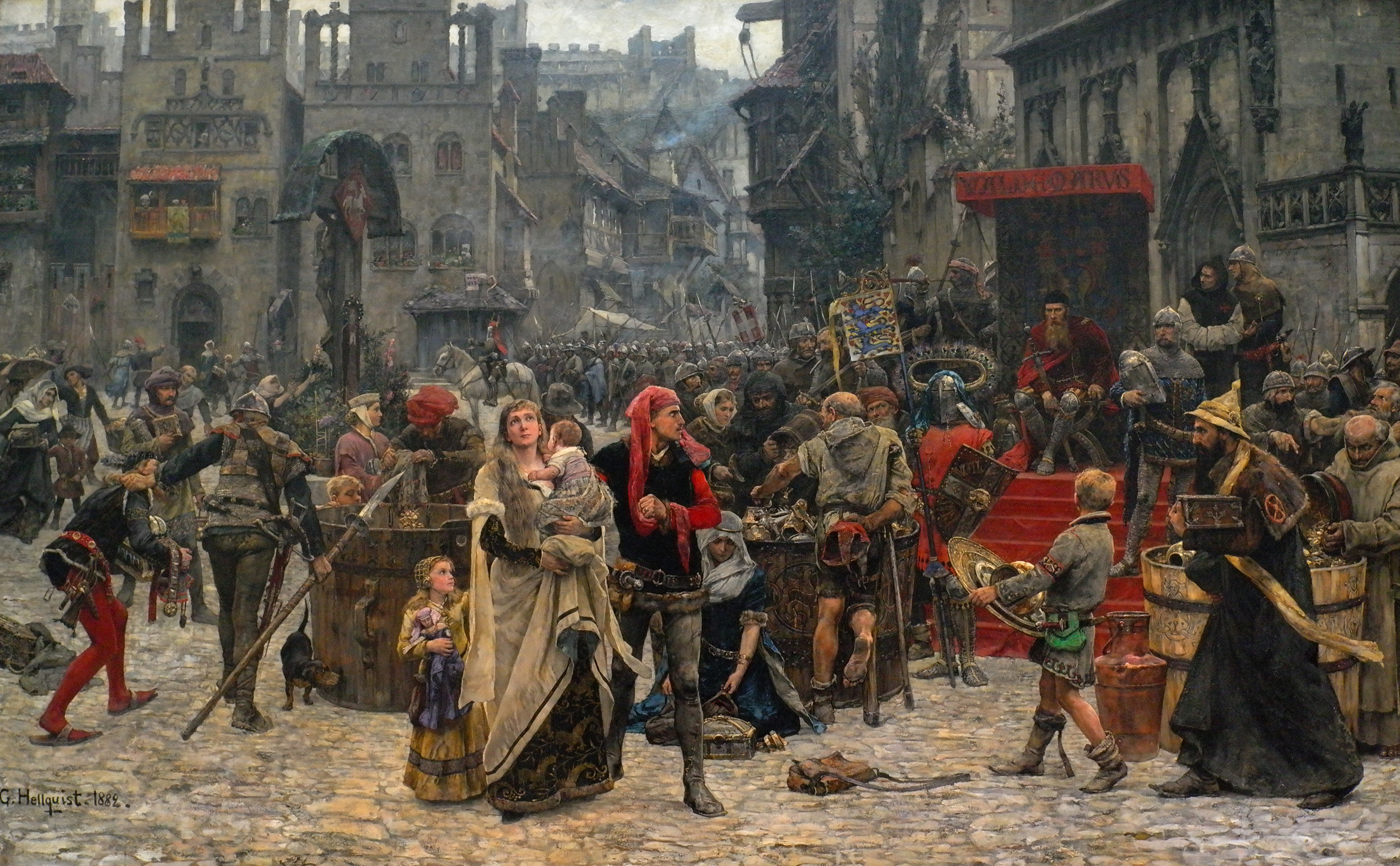 Valdemar Atterdag menuntut tebusan dari Visby, 1361, karya Carl Gustaf Hellqvist (1851-1890).