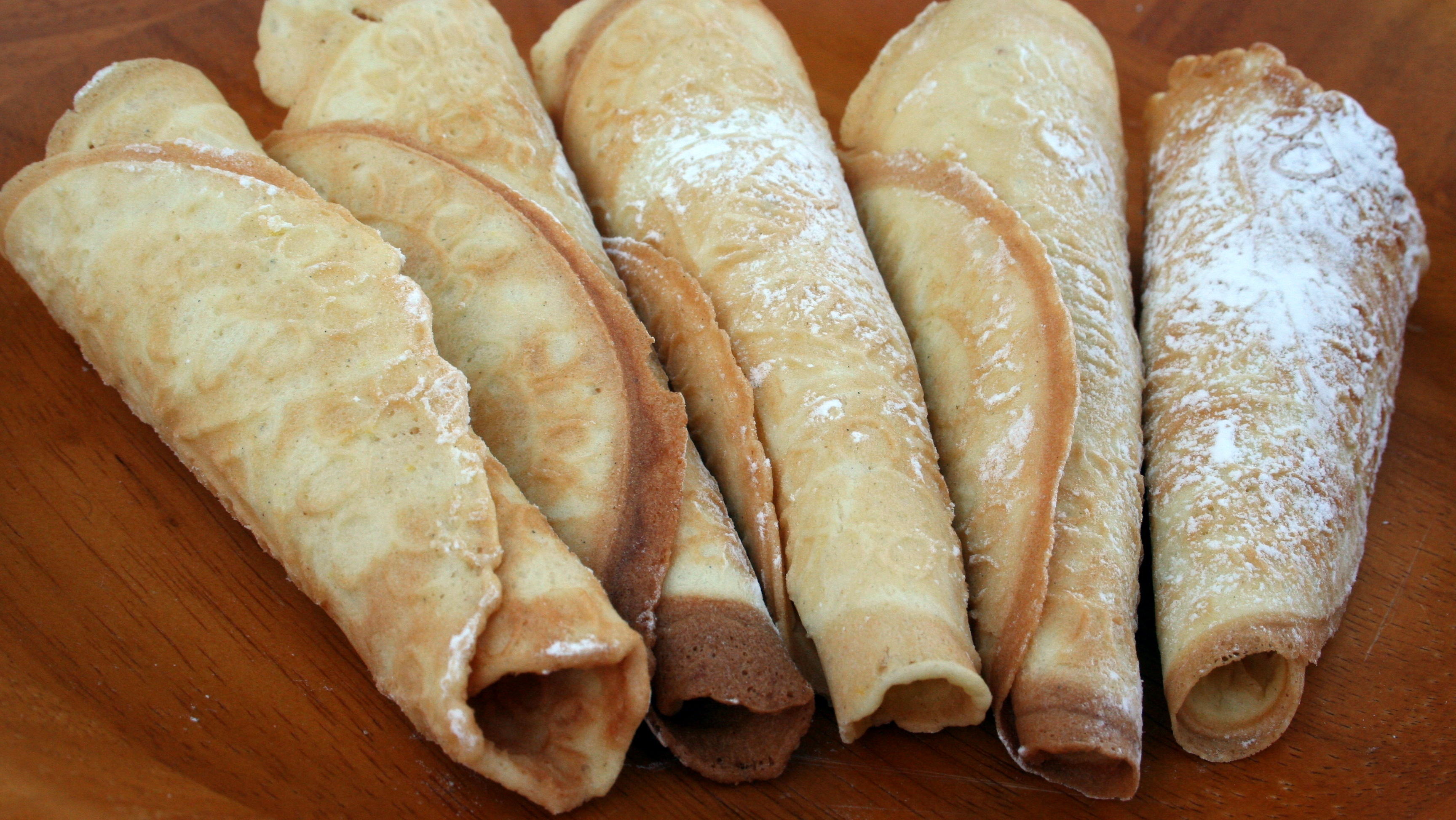 Krumkake, a traditional Norwegian waffle cookie, often prepared for Christmas.