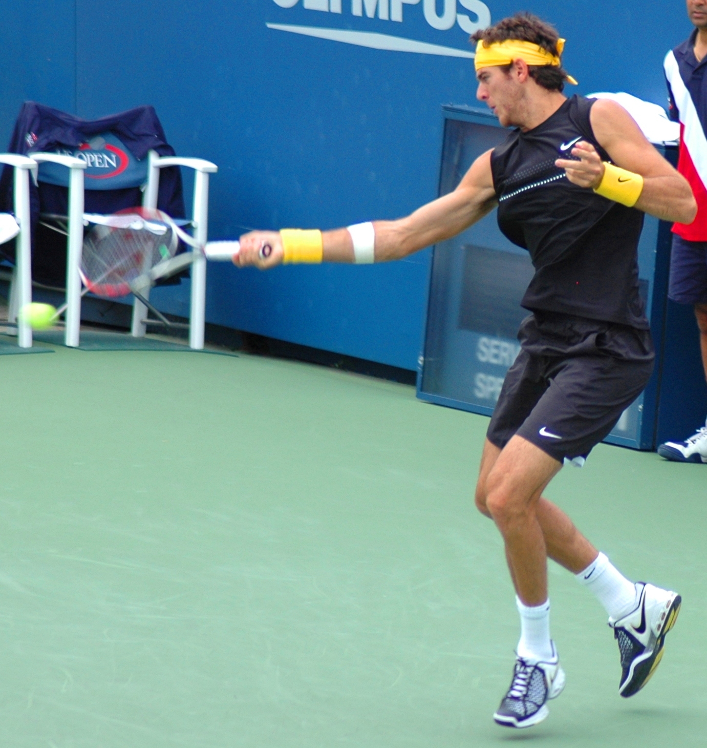 Del Potro thực hiện cú thuận tay.