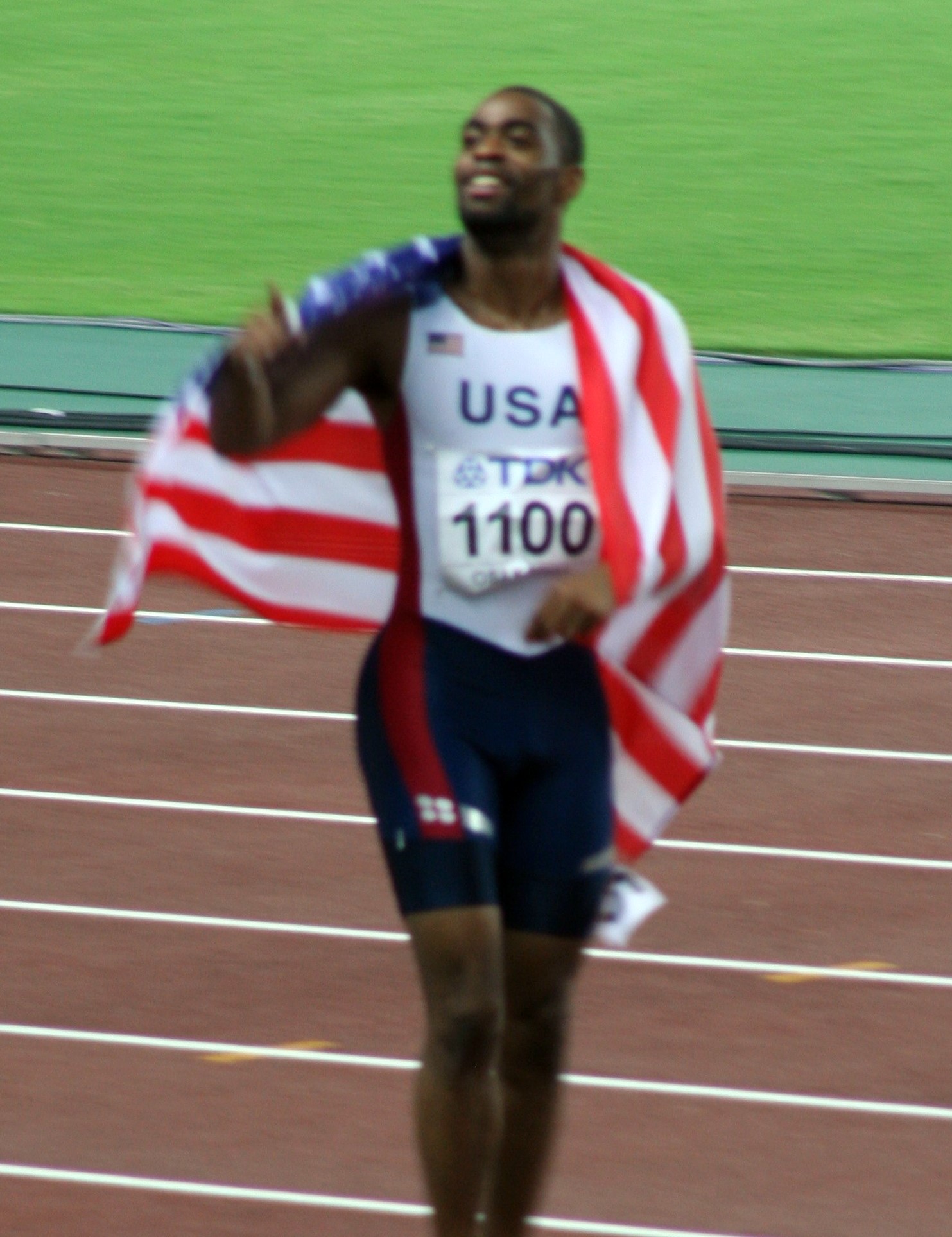 2007년 세계 육상 선수권 대회 100m 우승 후의 게이